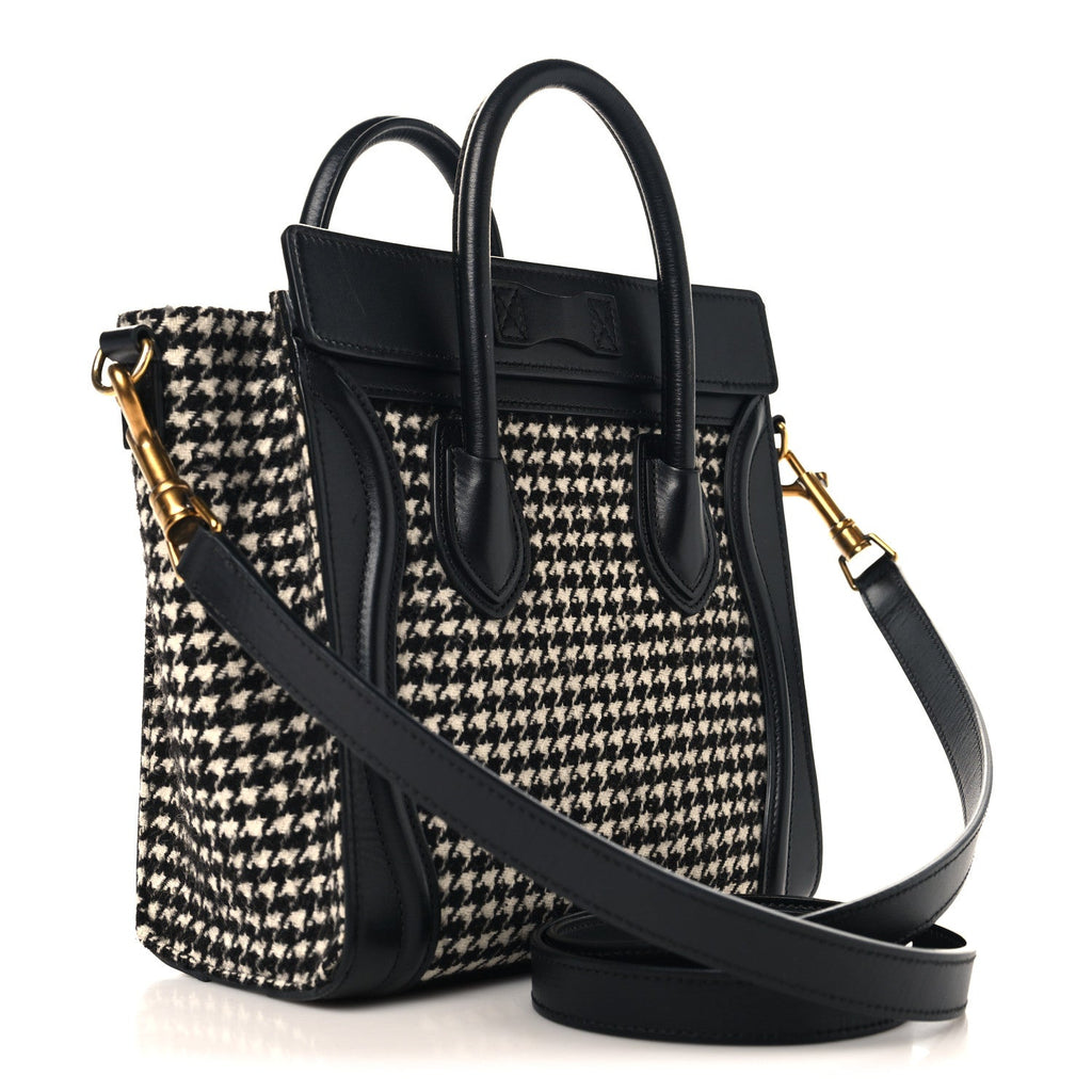 Smooth Calfskin Houndstooth Nano Luggage White Black