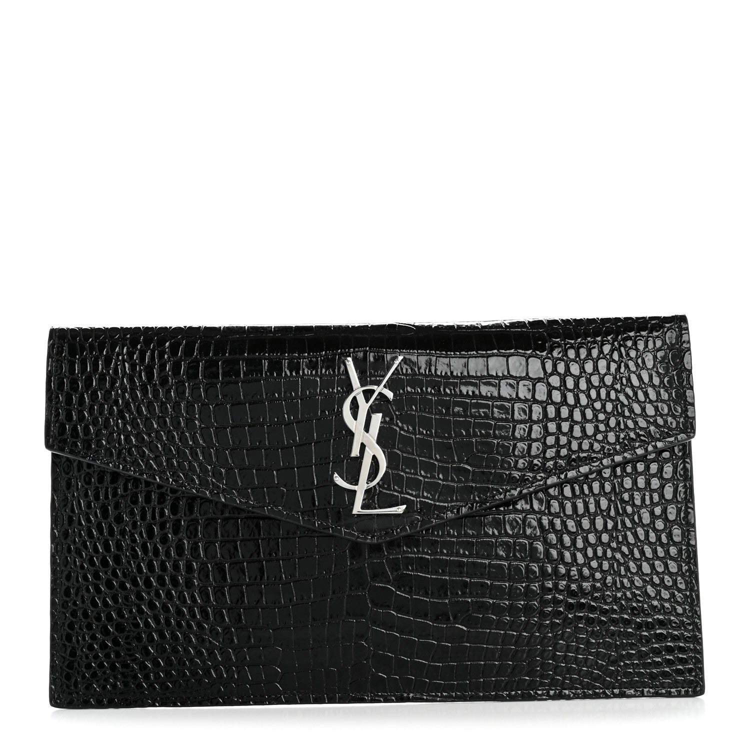 Calfskin Crocodile Embossed Uptown Monogram Pouch Black