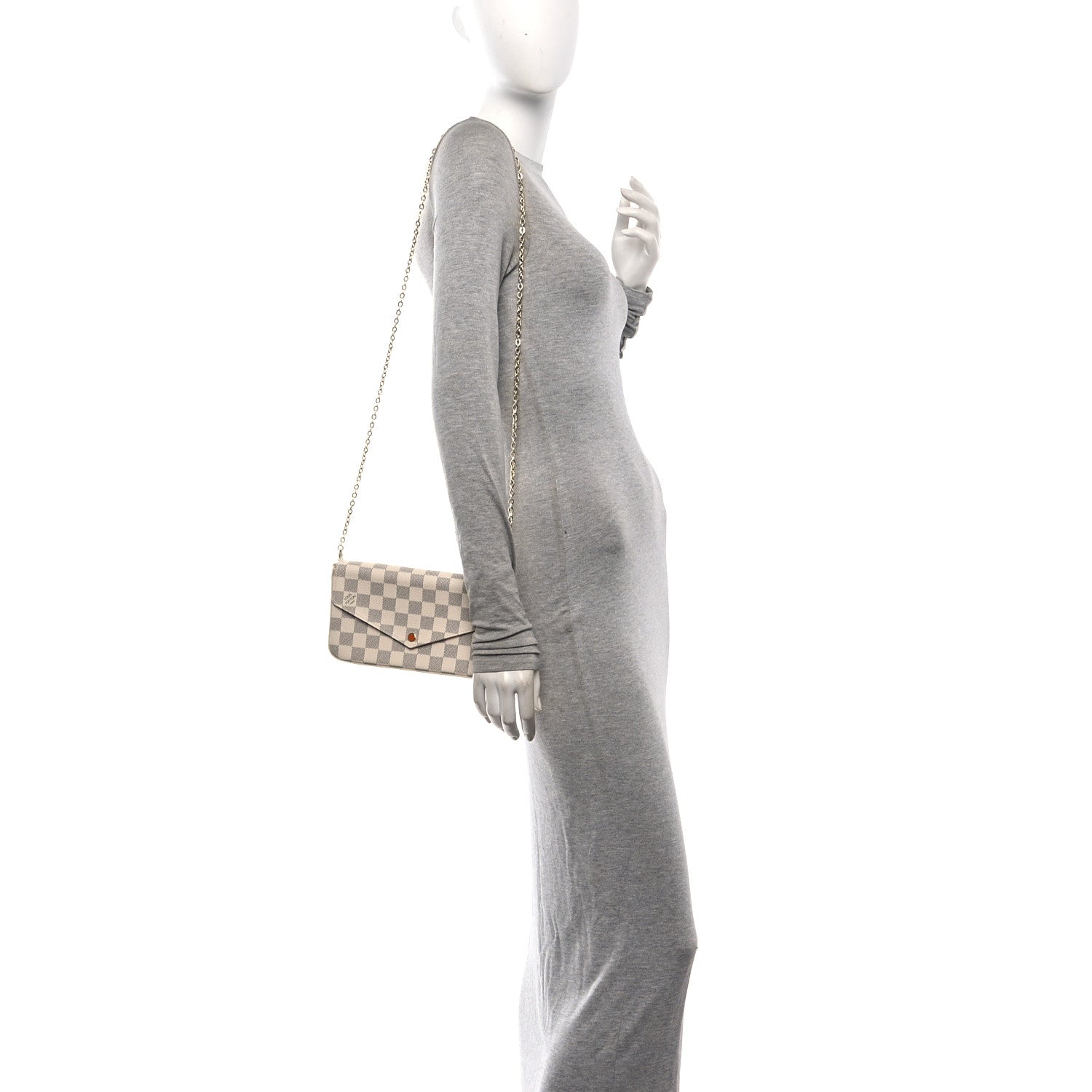 Damier Azur Pochette Felicie Chain Wallet Rose Ballerine
