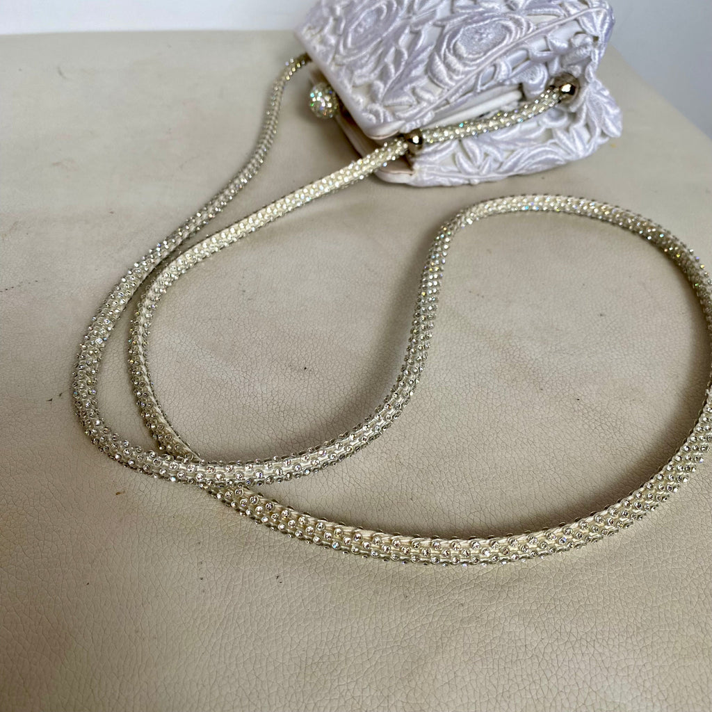 JUDITH LEIBER White/Crystal Shoulder Bag Bridal Handbag