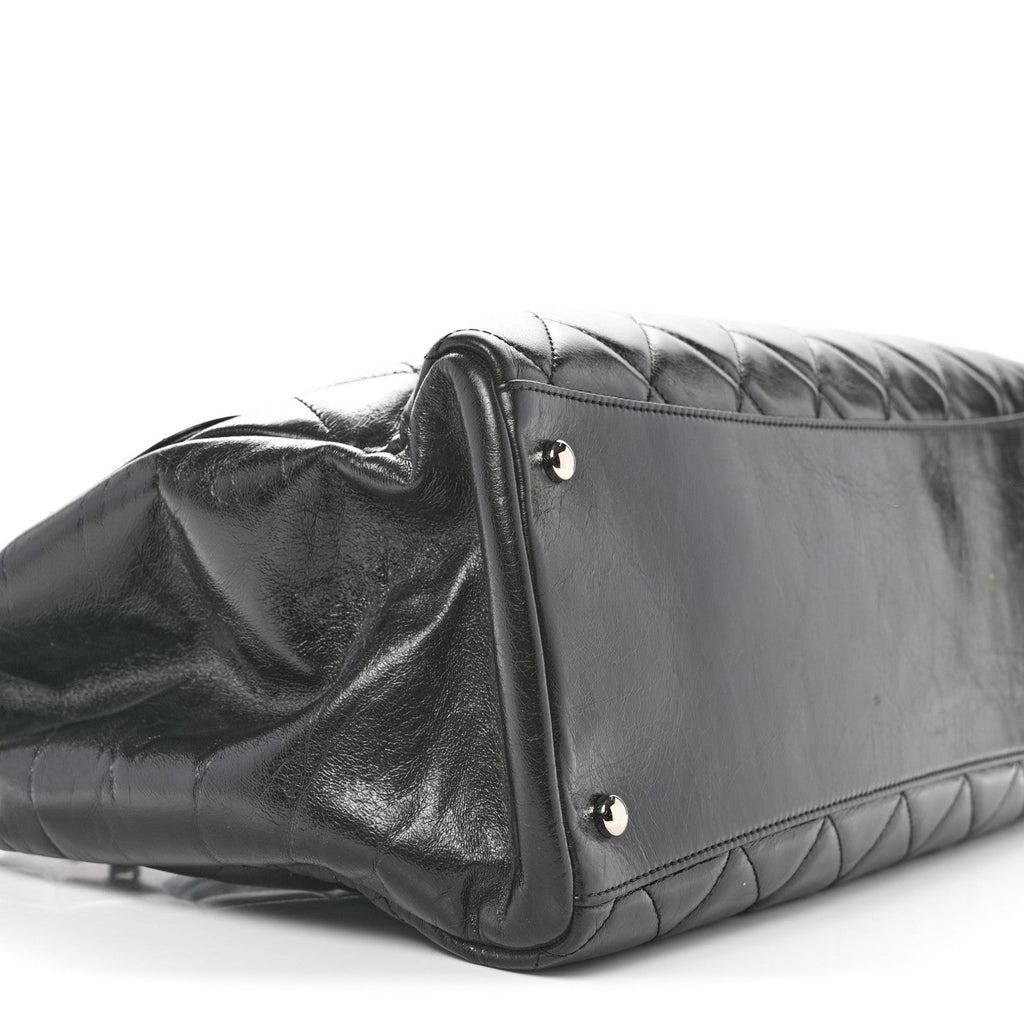 Glazed Calfskin Quilted Large CC Delivery Tote Black