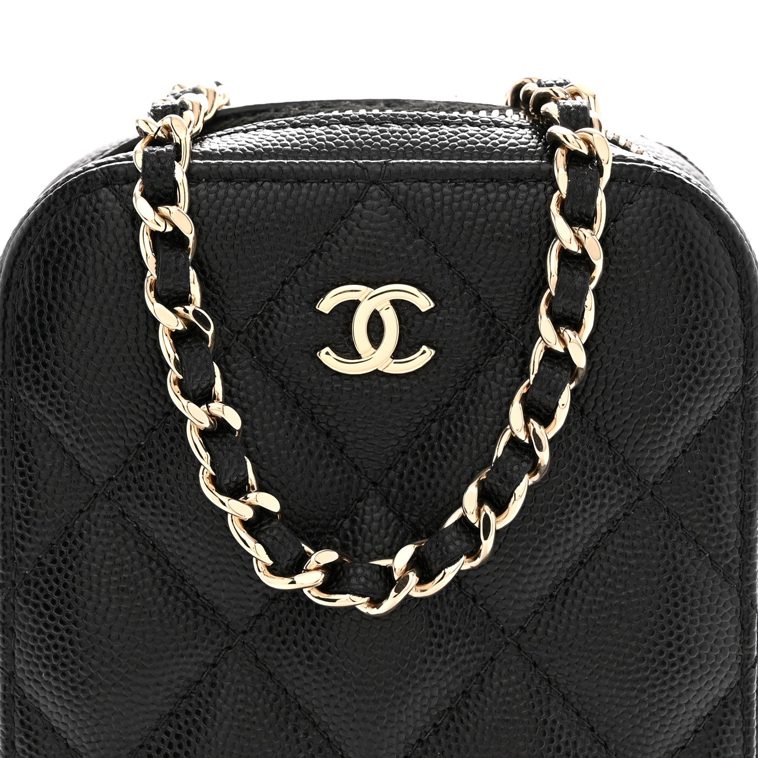 Caviar Quilted Phone Holder Wallet On Chain WOC Black Black