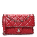 Crumpled Calfskin Medium Chain All Over Flap Red