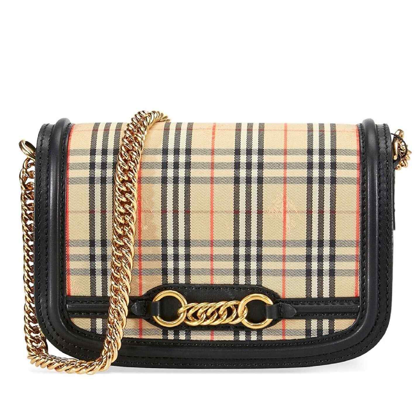 Burberry House Check Canvas Small Chain Link Shoulder Bag