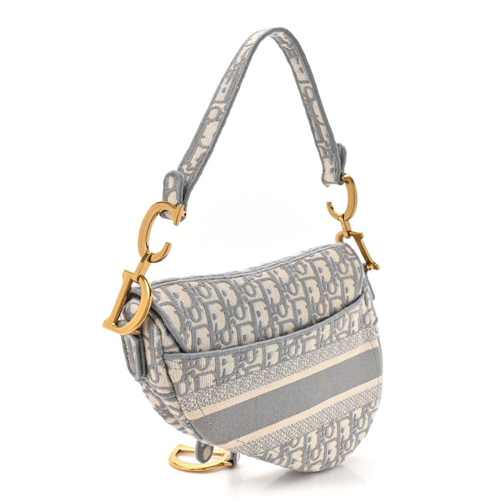 Oblique Embroidered Saddle Bag Gray