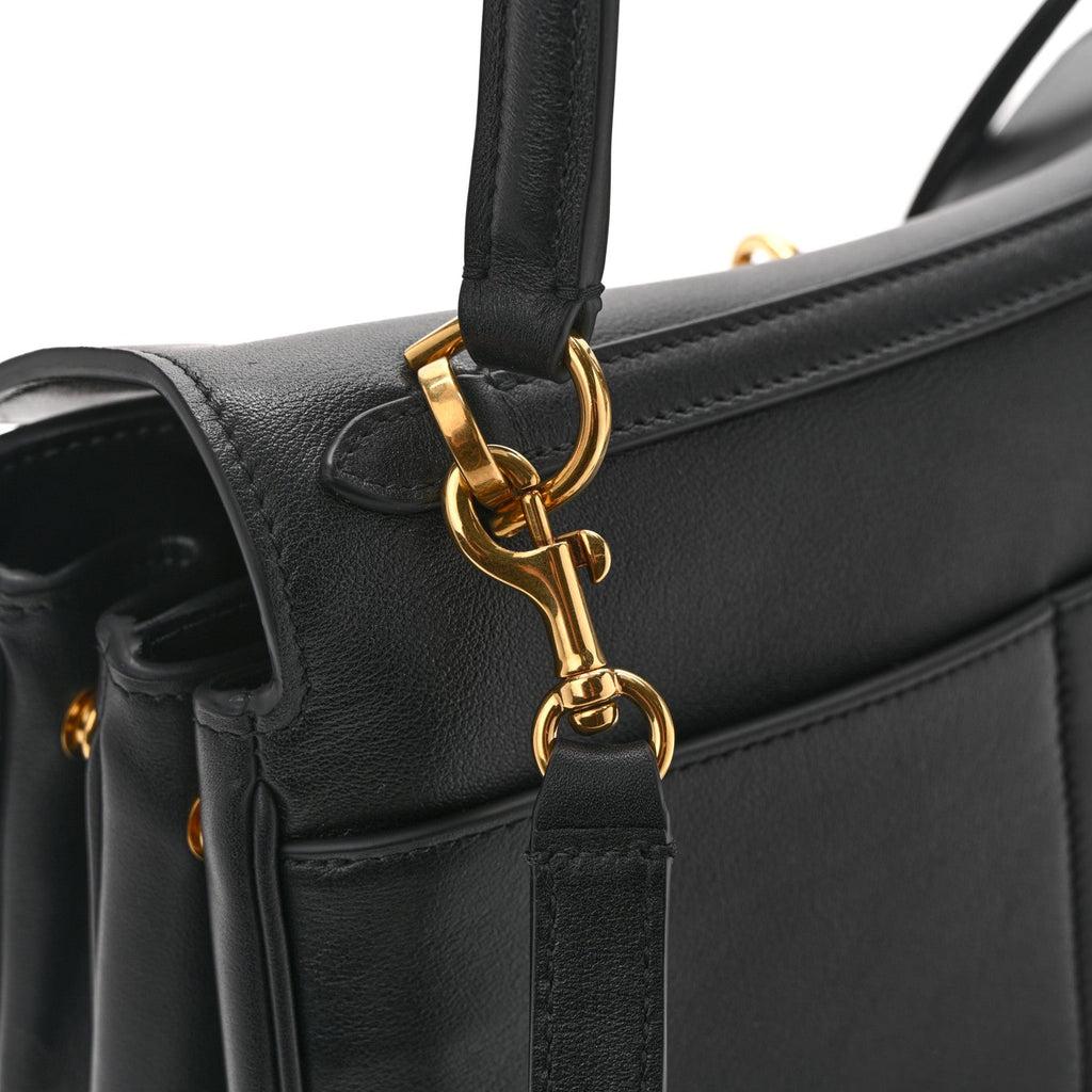 Natural Smooth Calfskin Small Rodeo Top Handle Handbag Black