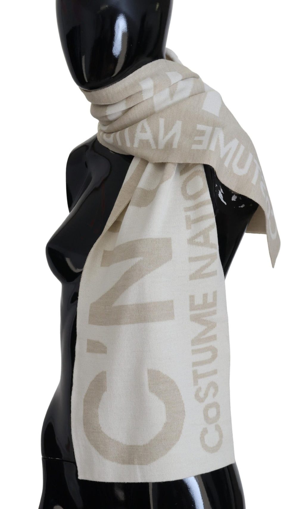Costume National Beige White Logo Wrap Warmer Shawl Women's Scarf