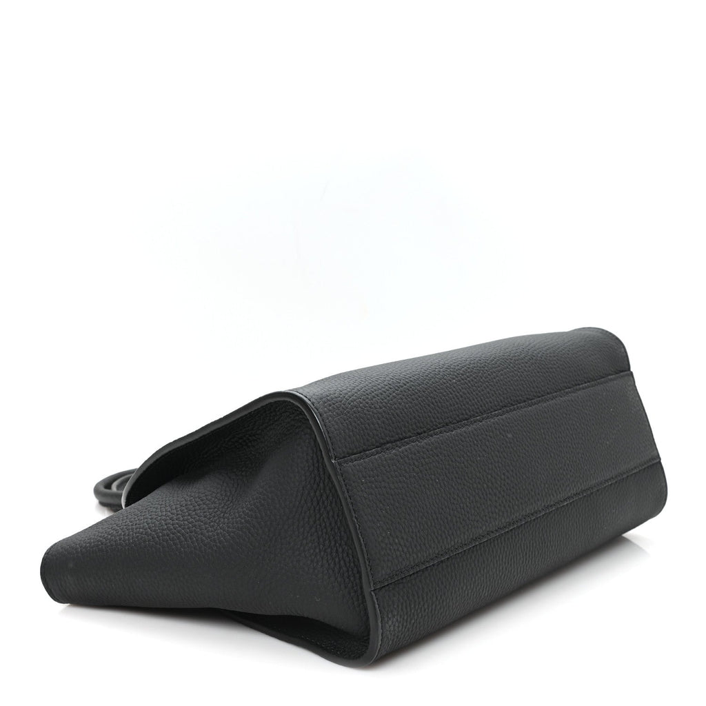 Grained Calfskin Marlo 12 Tote Bag Black