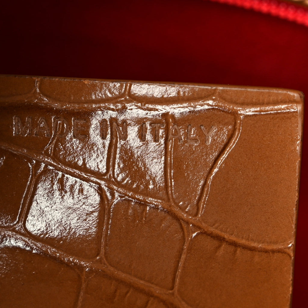 Calfskin Crocodile Embossed Studded Medium Paloma Brown