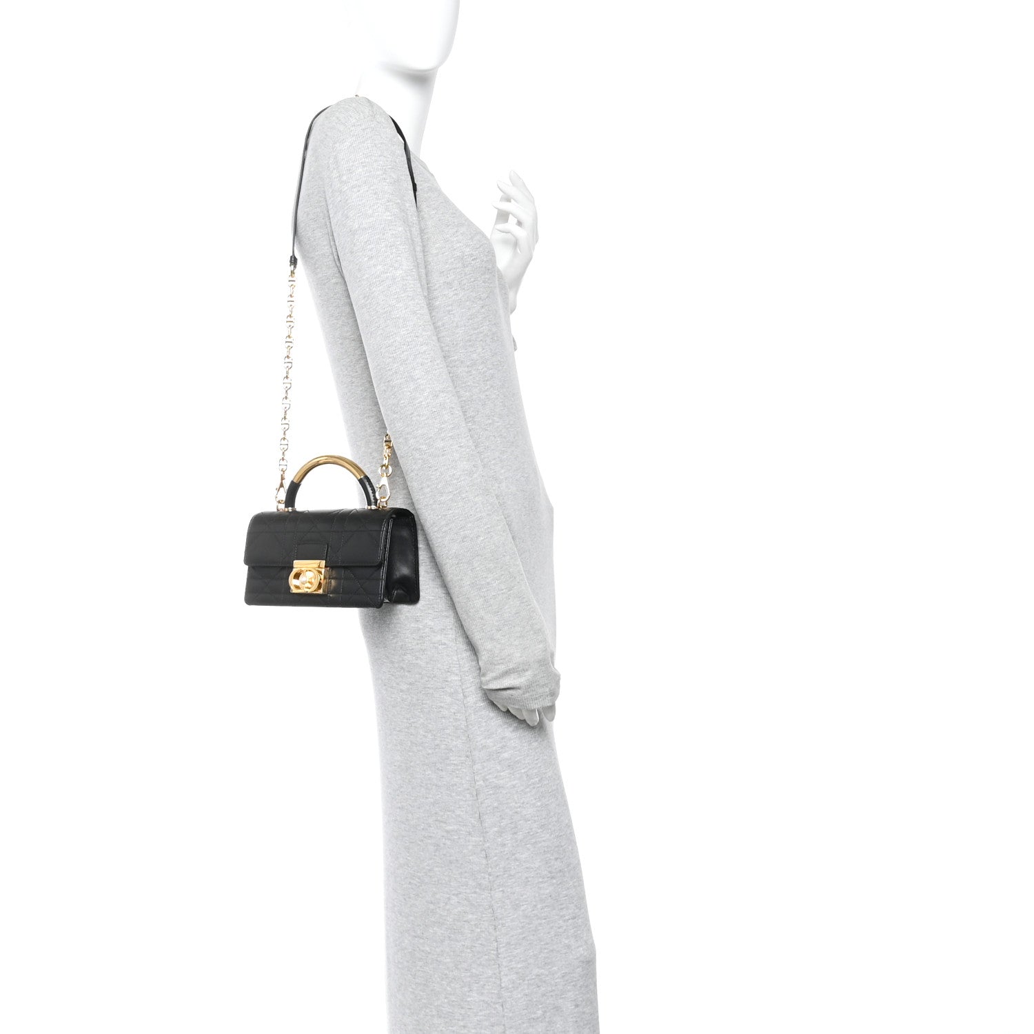 Calfskin Cannage Mini Ange Bag Black
