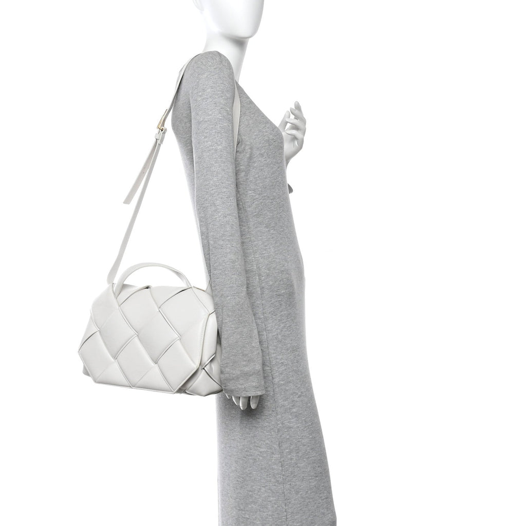 Nappa Intreccio Padded Top Handle Shoulder Bag White