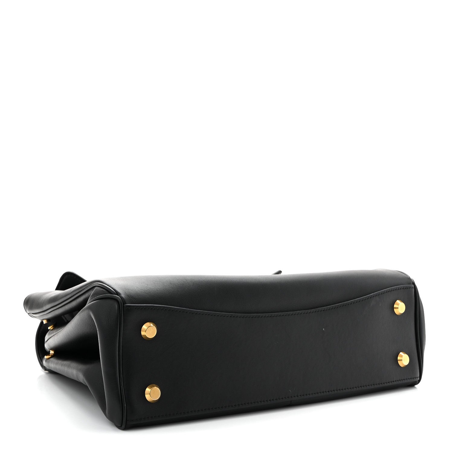 Natural Smooth Calfskin Medium Rodeo Top Handle Handbag Black