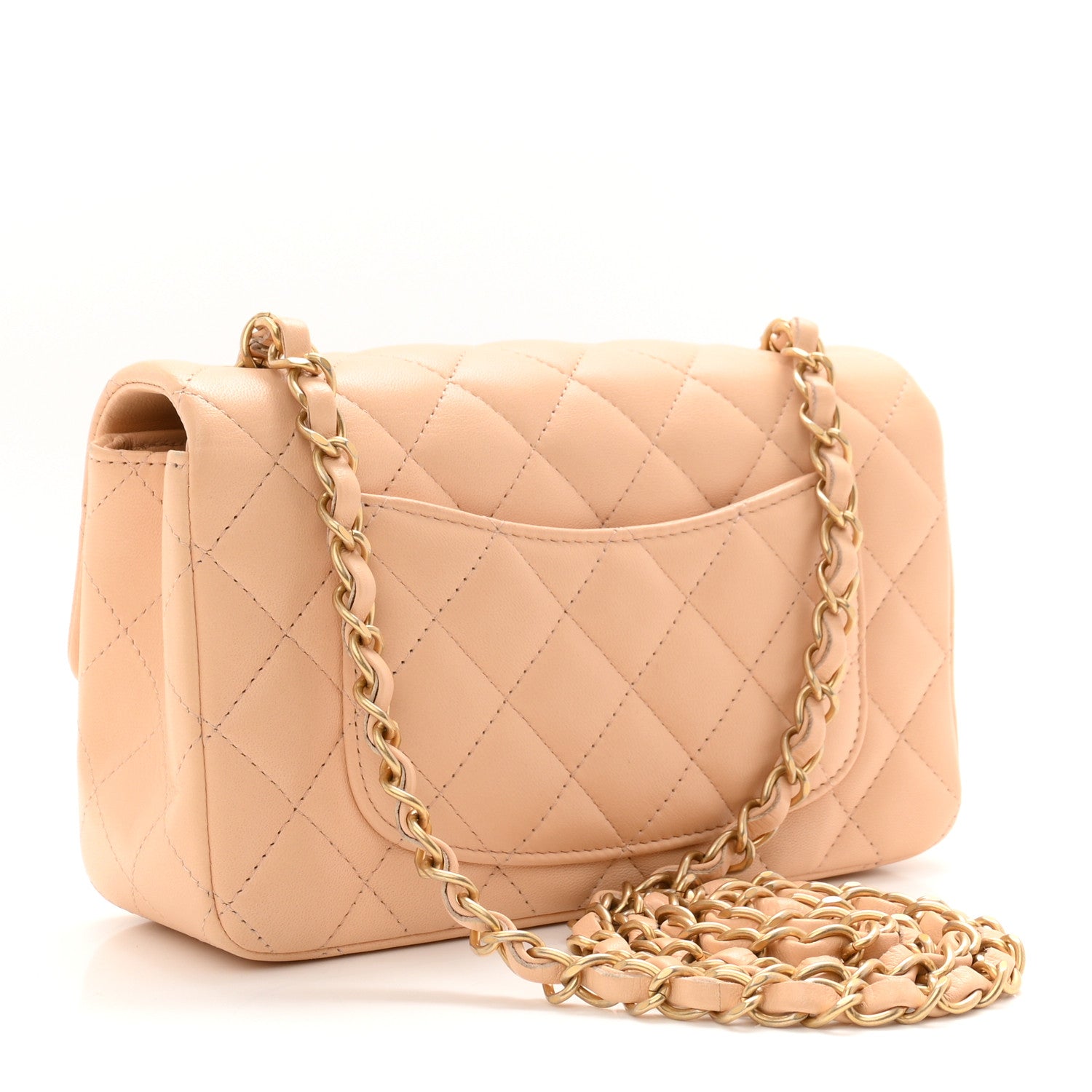 Lambskin Quilted Mini Rectangular Flap Beige