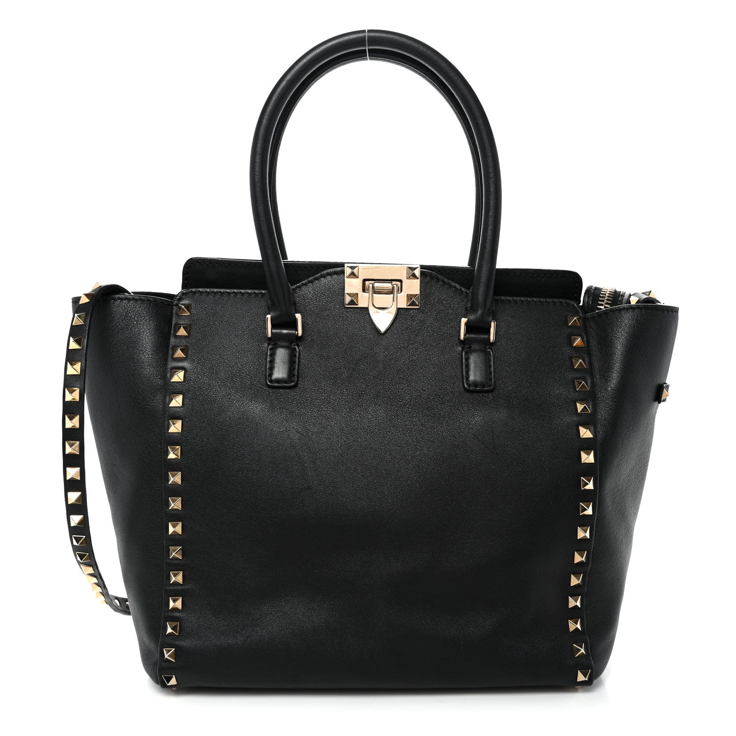 Vitello Rockstud Double Handle Tote Black