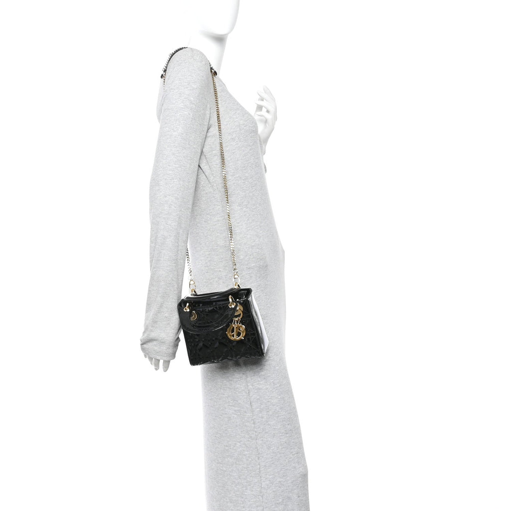Patent Cannage Mini Lady Dior Black