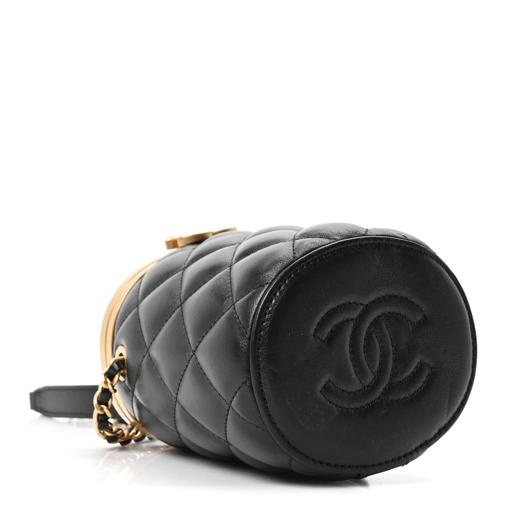 Glazed Calfskin Quilted Mini Crown Box Bag Black Black