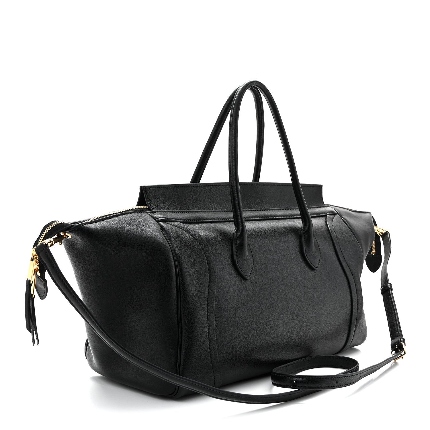 Supple Shiny Lambskin Medium Smiling New Luggage Black