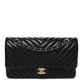 Lambskin Chevron Quilted Medium Double Flap Black