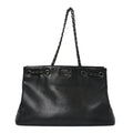 Metallic Grained Calfskin Woven Chain Large Shopping Bag Black