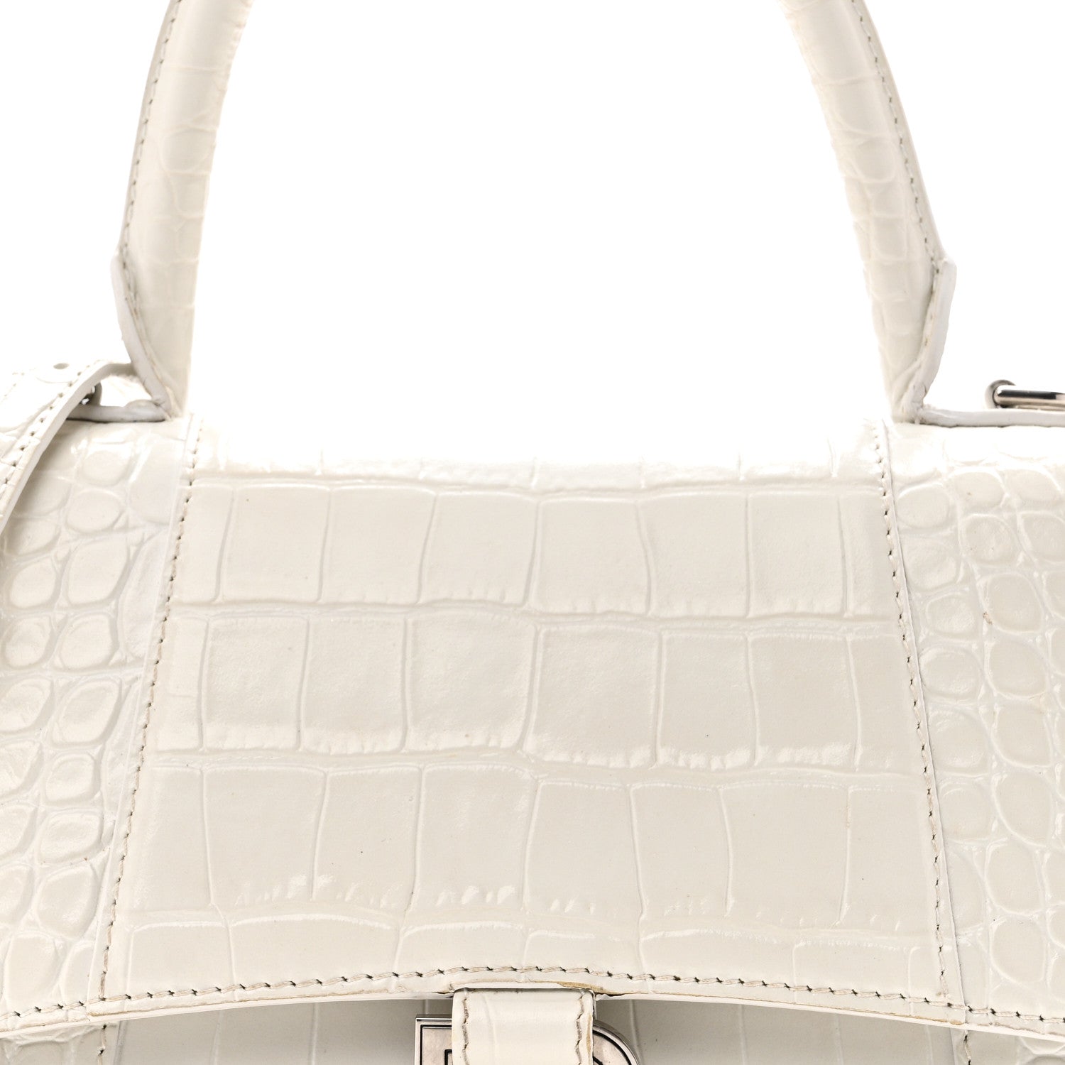 Calfskin Crocodile Embossed Small Hourglass Top Handle Bag White White