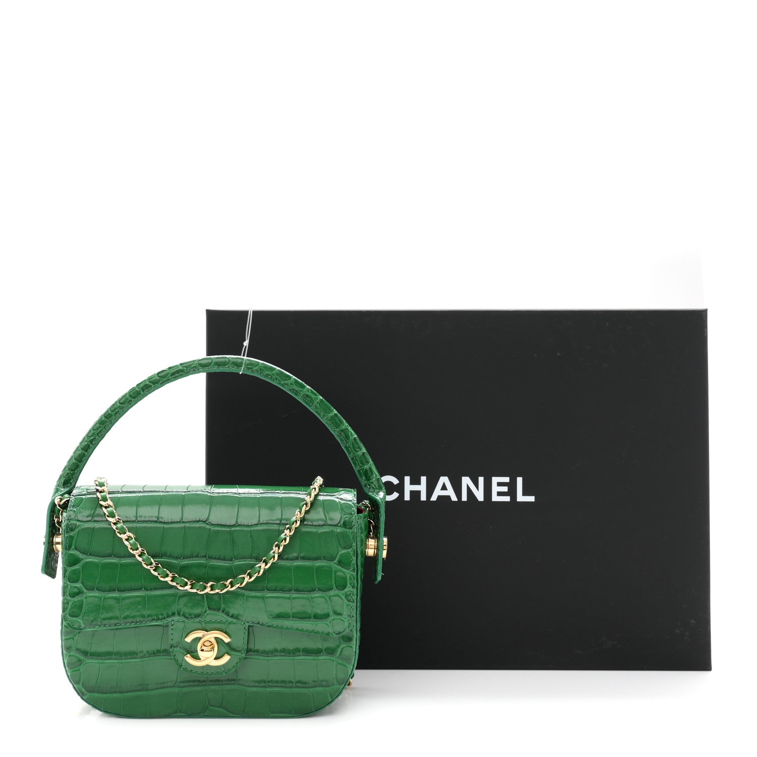 Calfskin Crocodile Embossed Turn Around Mini Flap Green