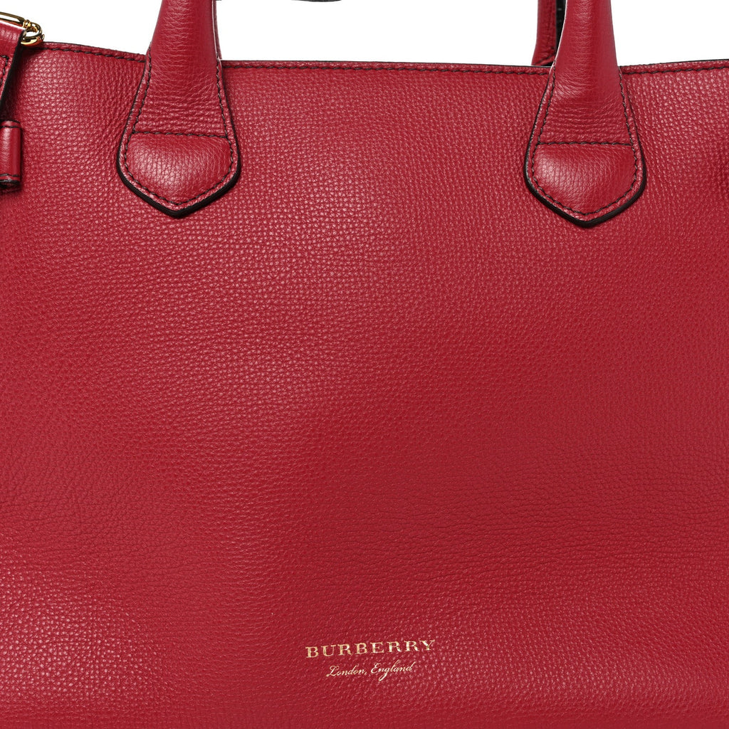 Grainy Calfskin House Check Medium Banner Tote Red