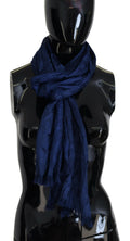 Costume National Blue Silk Shawl Foulard Fringes Women's Scarf
