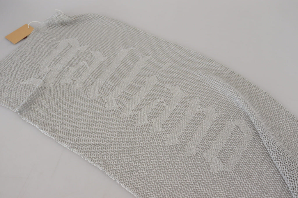 John Galliano Gray Logo Knitted Neck Wrap Shawl Foulard Women's Scarf