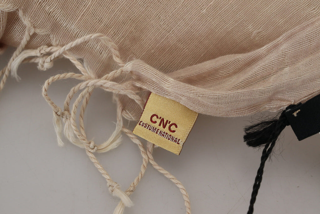 Costume National Beige Cotton Shawl Foulard Fringe Women's Scarf