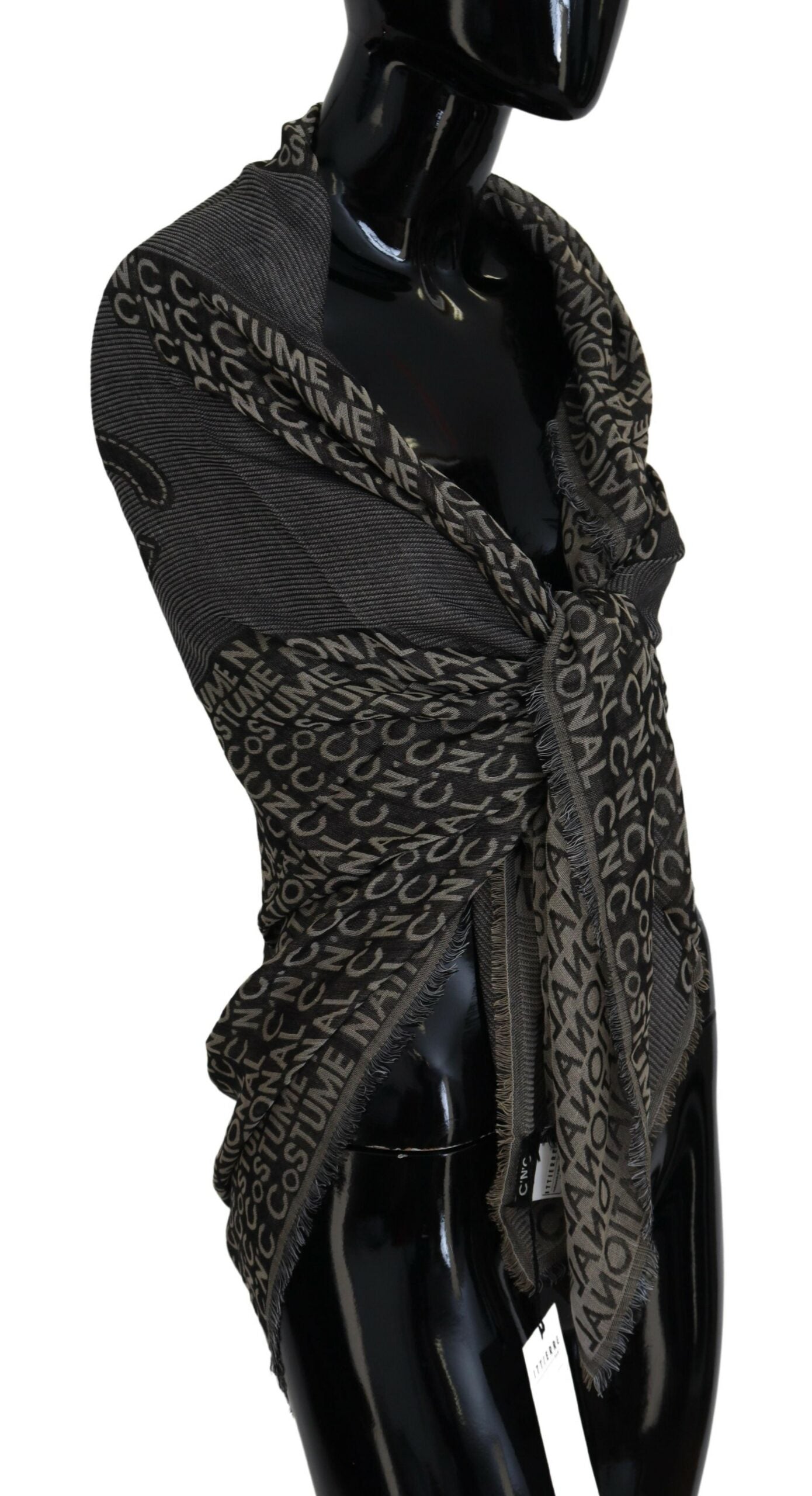 Costume National Gray Logo Knit Neck Wrap Shawl Women's Scarf