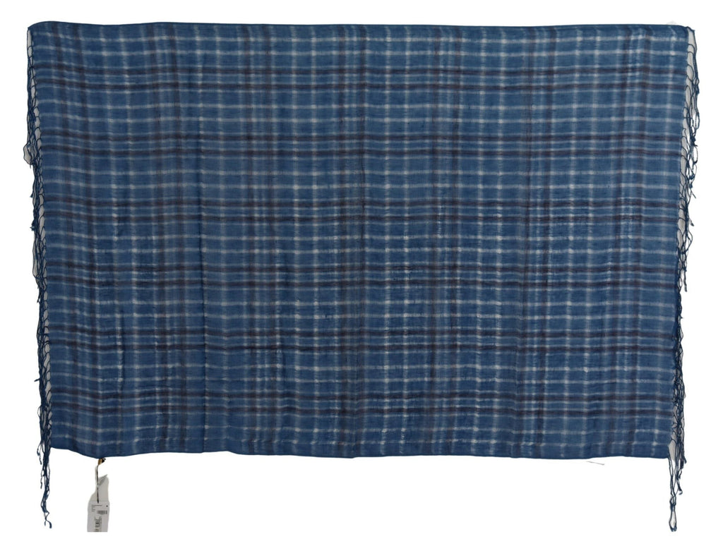Costume National Blue Linen Shawl Foulard Fringes Women's Scarf