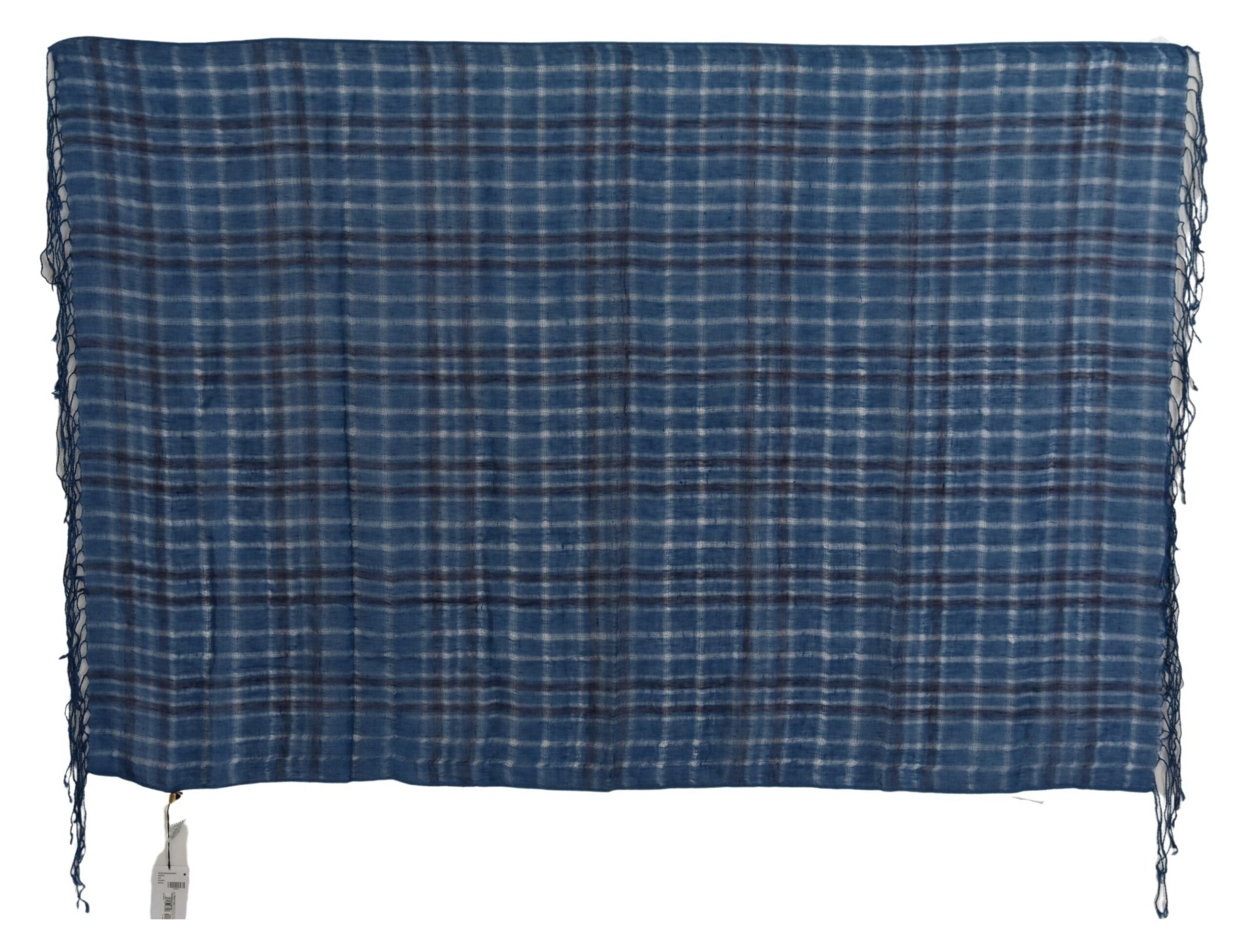 Costume National Blue Linen Shawl Foulard Fringes Women's Scarf