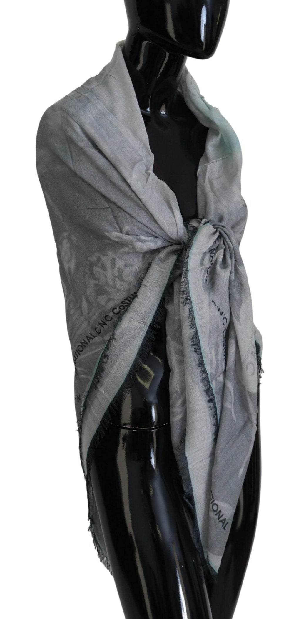 Costume National Gray Print Shawl Foulard Fringes Women's Scarf