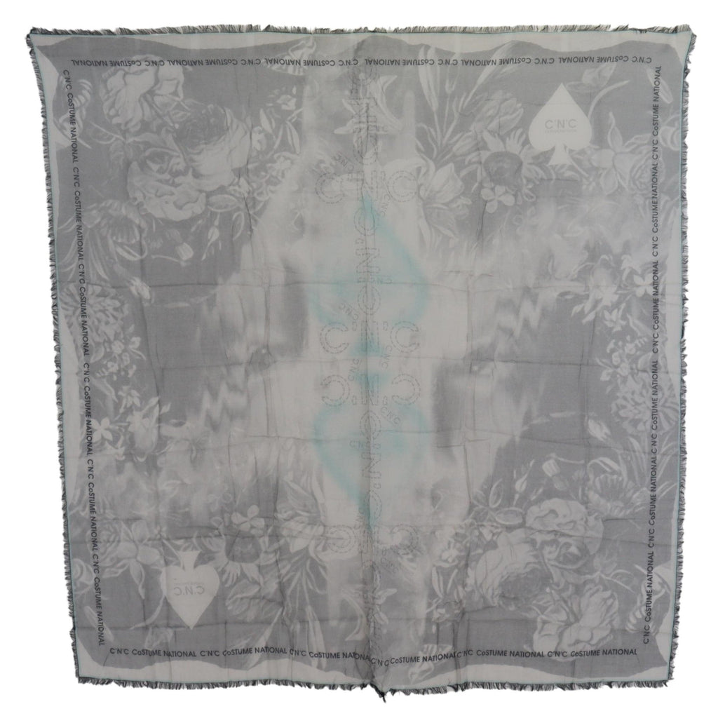 Costume National Gray Print Shawl Foulard Fringes Women's Scarf