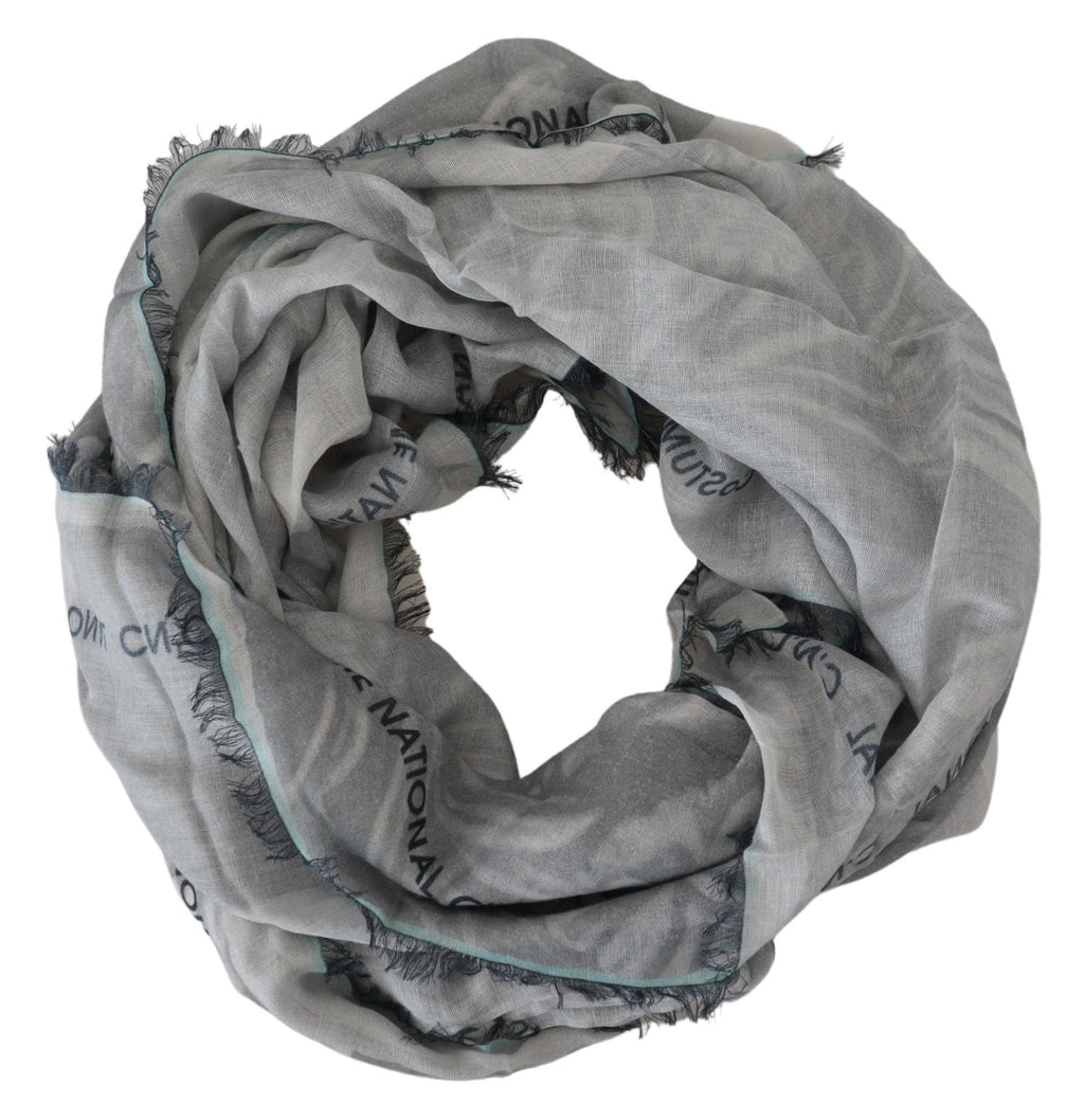 Costume National Gray Print Shawl Foulard Fringes Women's Scarf