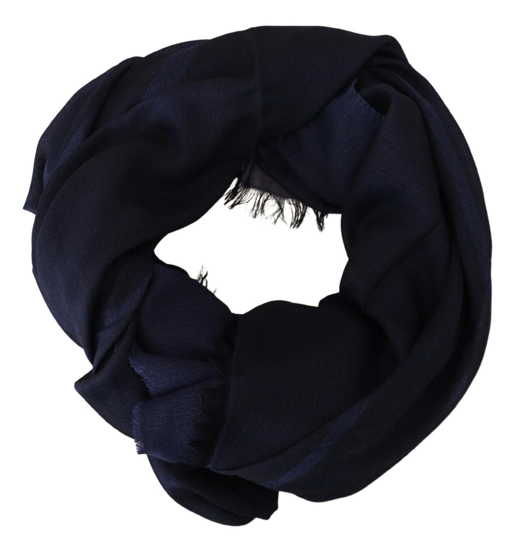 GF Ferre Dark Blue Wool Neck Wrap Shawl Fringes Women's Scarf