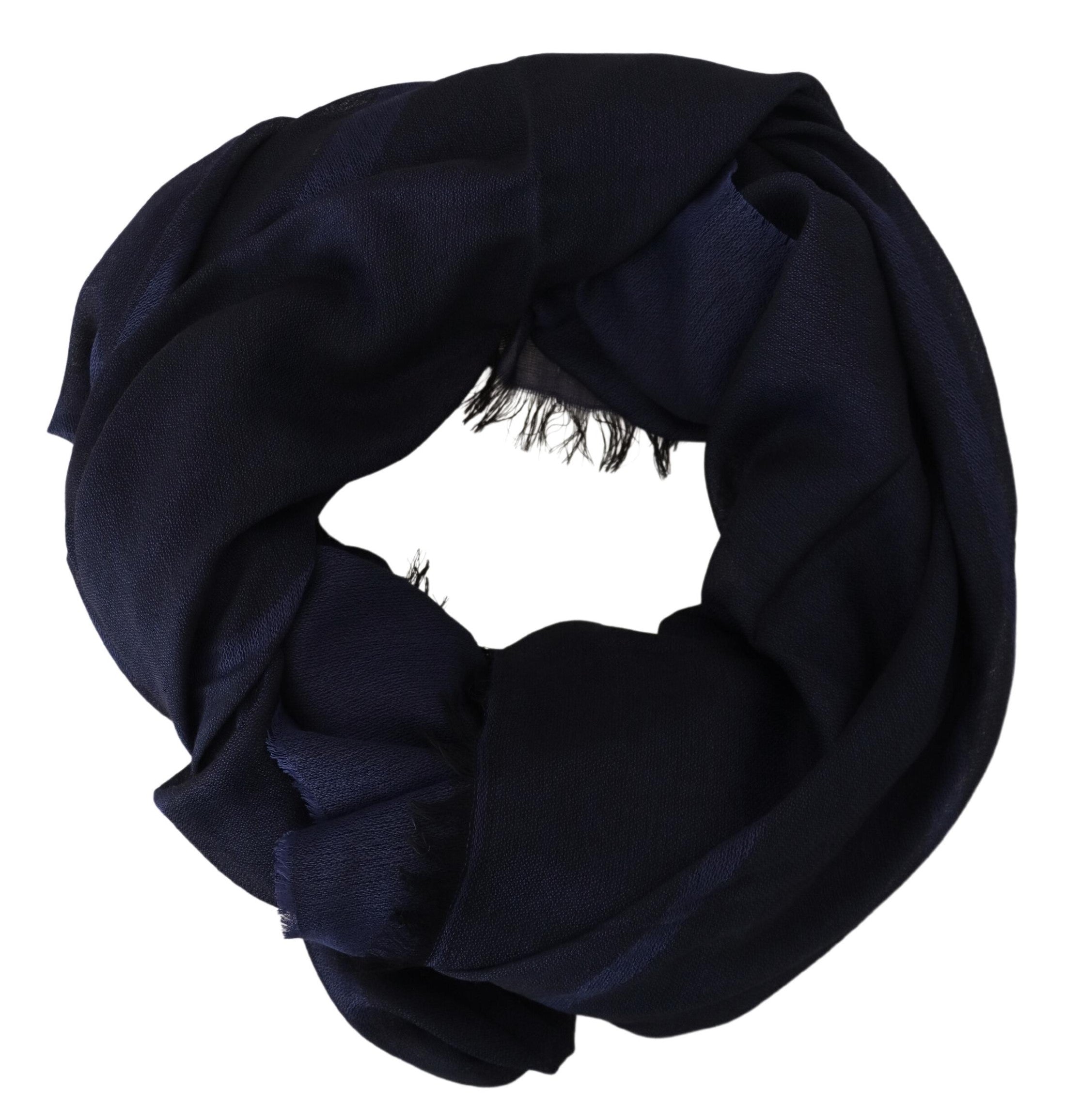 GF Ferre Dark Blue Wool Neck Wrap Shawl Fringes Women's Scarf