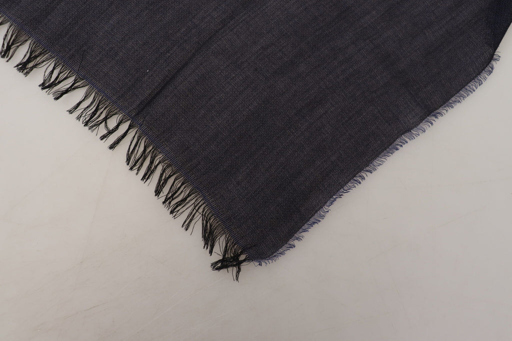 GF Ferre Dark Blue Wool Neck Wrap Shawl Fringes Women's Scarf