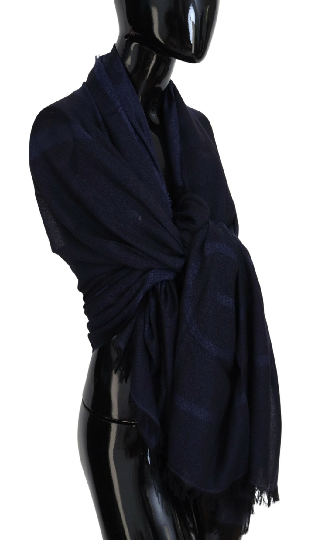GF Ferre Dark Blue Wool Neck Wrap Shawl Fringes Women's Scarf