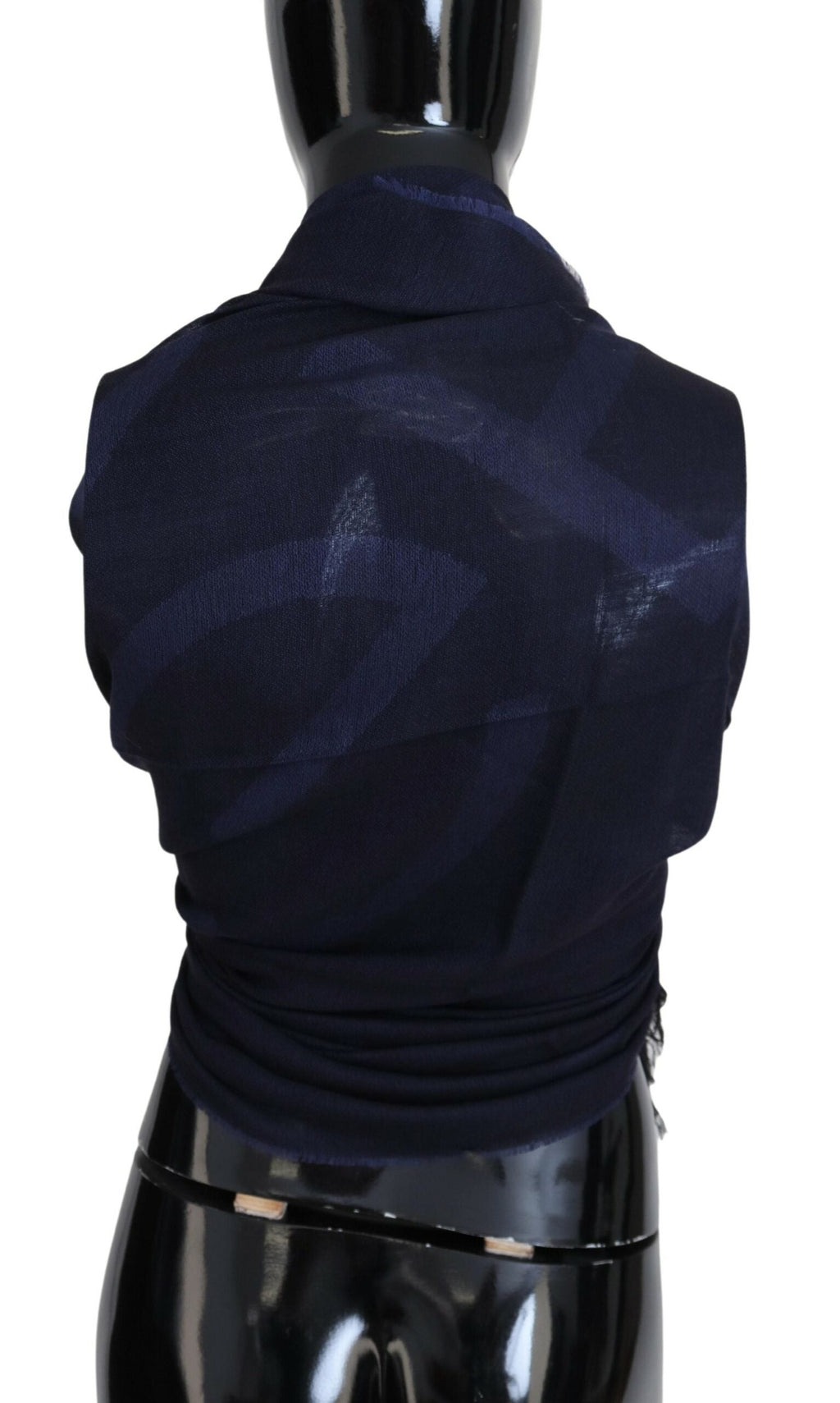 GF Ferre Dark Blue Wool Neck Wrap Shawl Fringes Women's Scarf