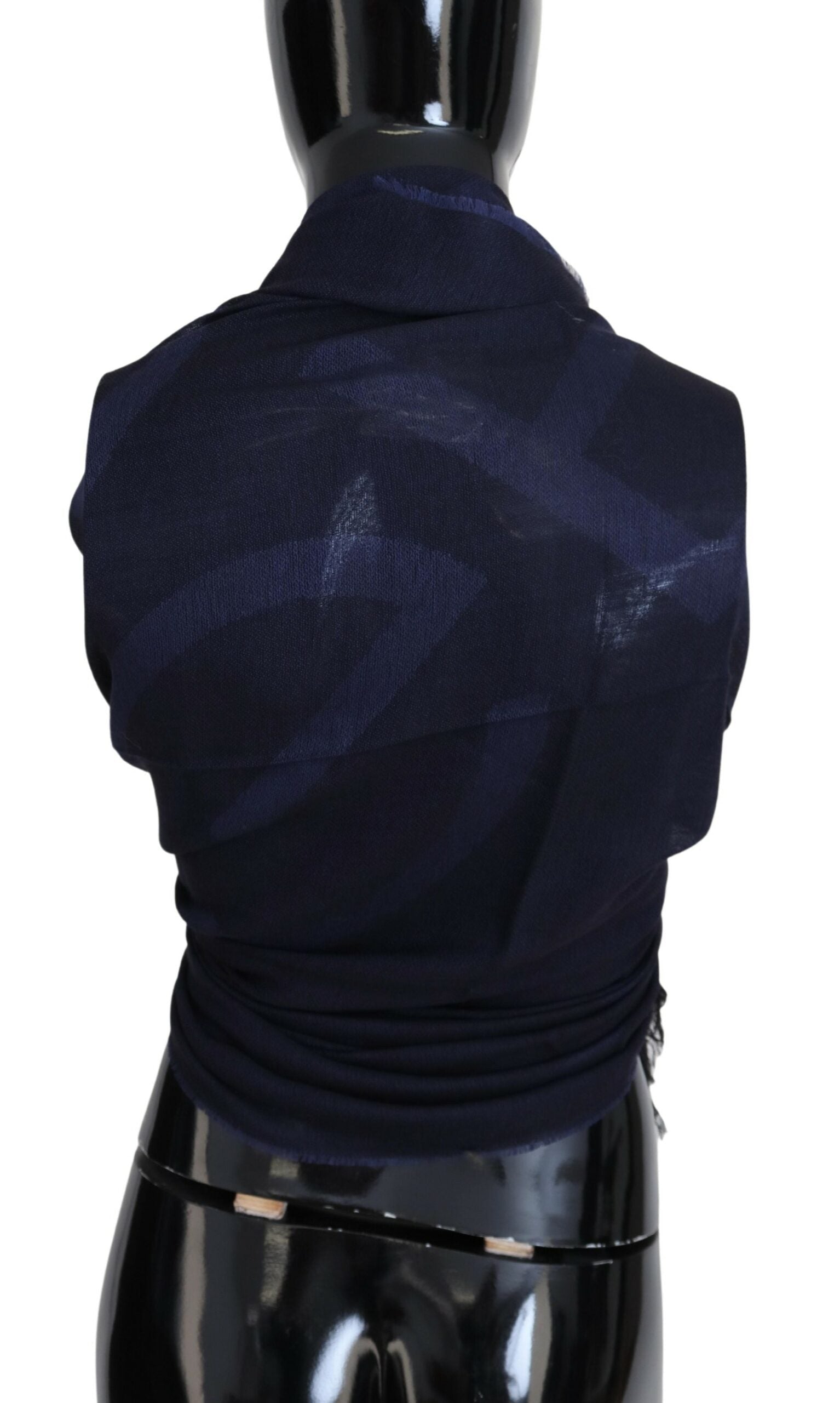GF Ferre Dark Blue Wool Neck Wrap Shawl Fringes Women's Scarf
