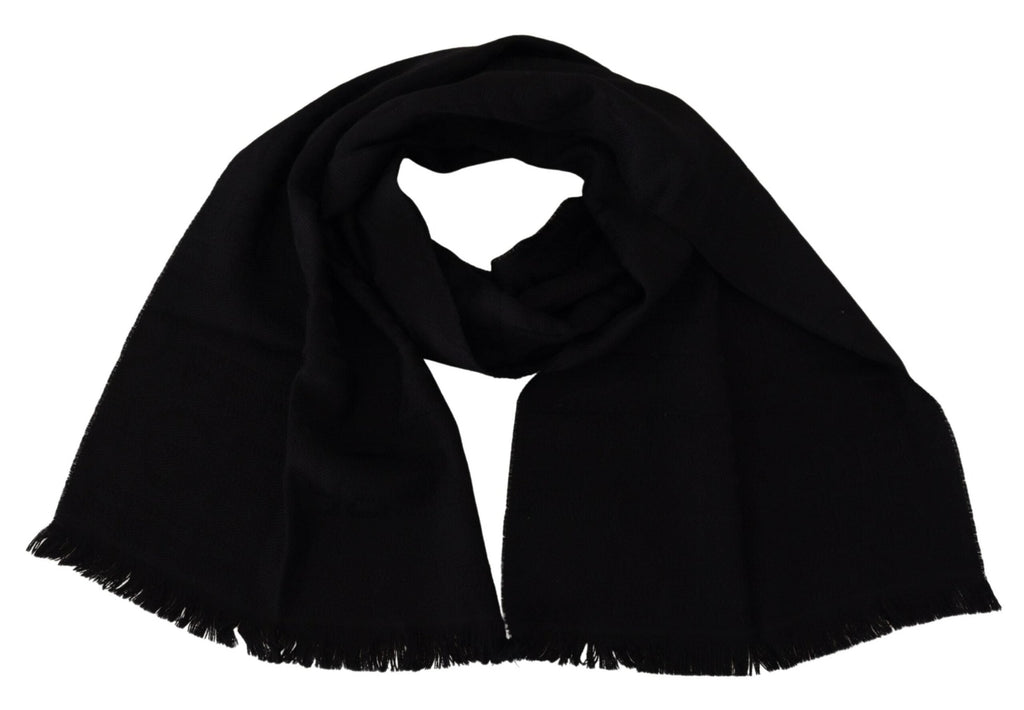 GF Ferre Black Wool Neck Wrap Shawl Fringes Women's Scarf
