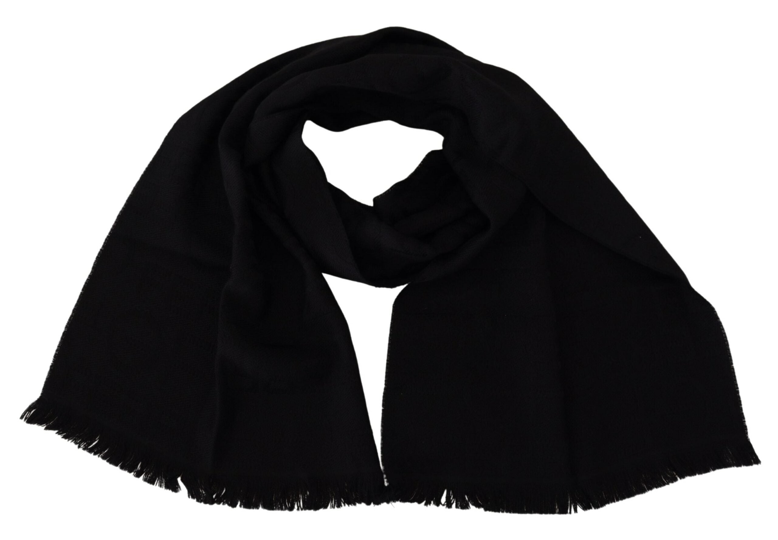 GF Ferre Black Wool Neck Wrap Shawl Fringes Women's Scarf