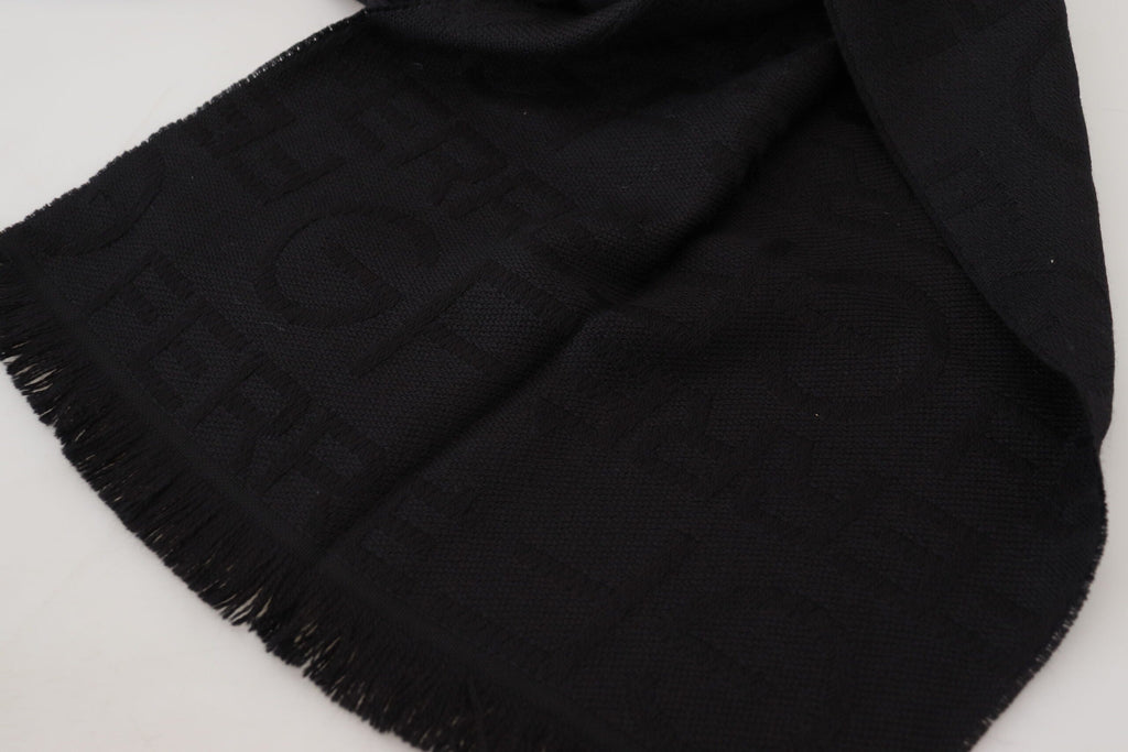 GF Ferre Black Wool Neck Wrap Shawl Fringes Women's Scarf