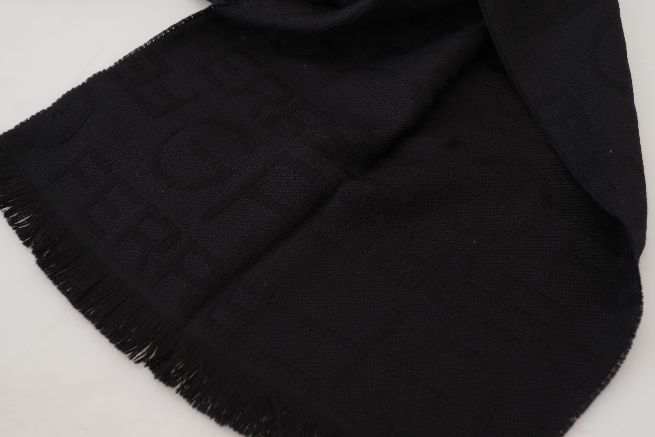 GF Ferre Black Wool Neck Wrap Shawl Fringes Women's Scarf