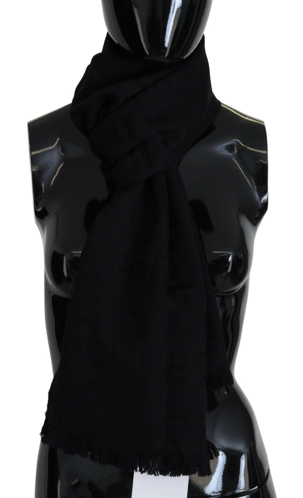 GF Ferre Black Wool Neck Wrap Shawl Fringes Women's Scarf