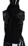 GF Ferre Black Wool Neck Wrap Shawl Fringes Women's Scarf