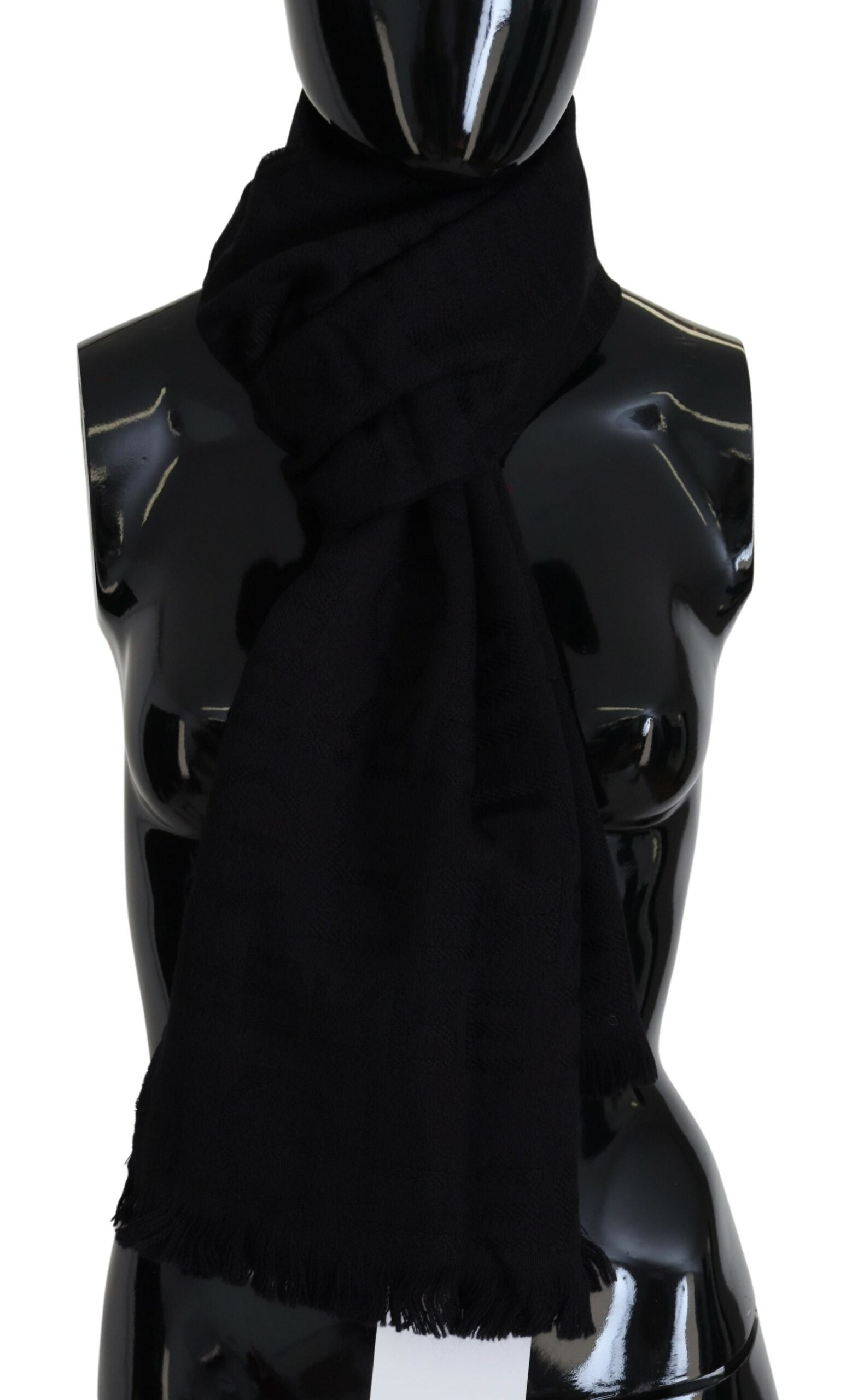 GF Ferre Black Wool Neck Wrap Shawl Fringes Women's Scarf