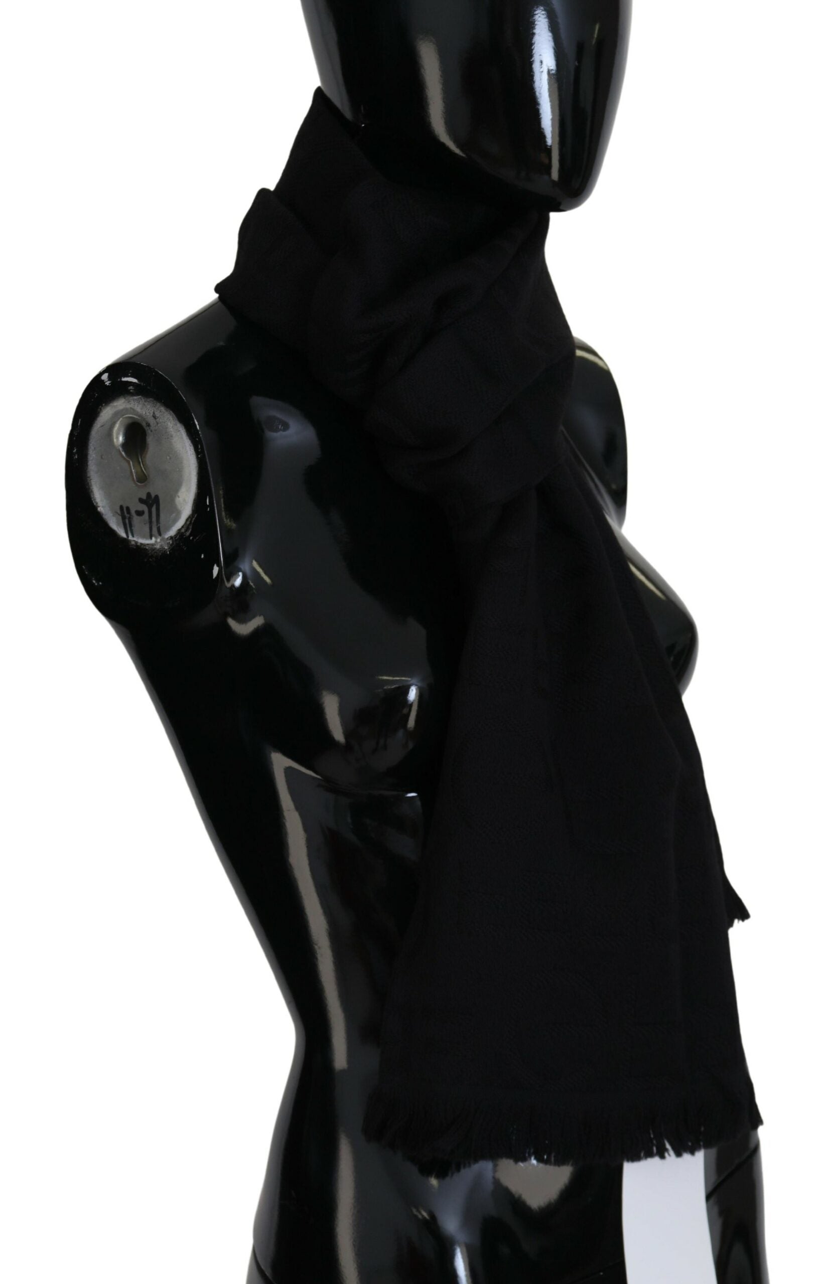 GF Ferre Black Wool Neck Wrap Shawl Fringes Women's Scarf