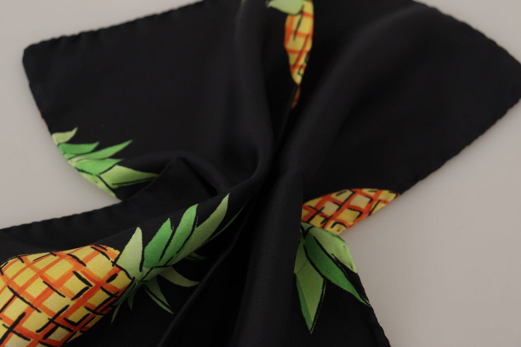 Dolce & Gabbana Black Pineapple Printed Square Handkerchief  Men's Scarf